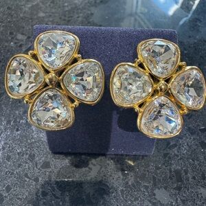 Napier Vintage Crystal Goldtone Four Petal Clip Earrings